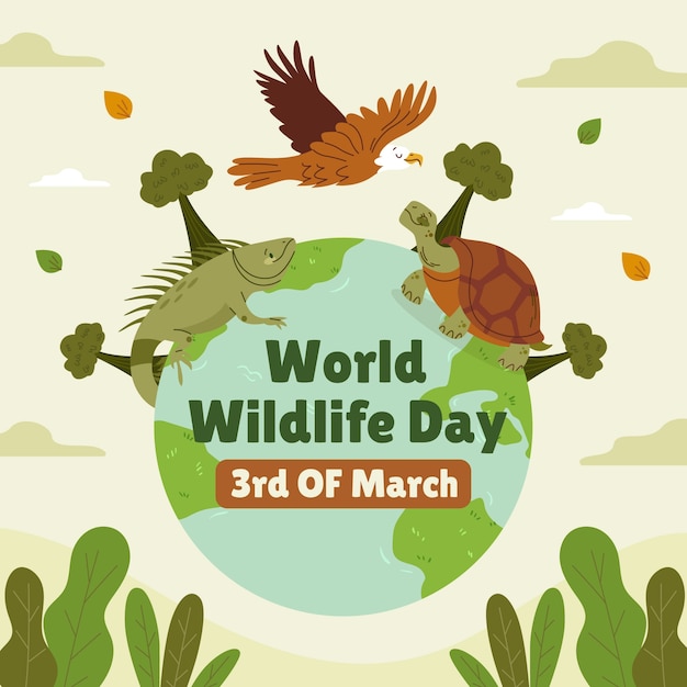 Free vector flat world wildlife day illustration