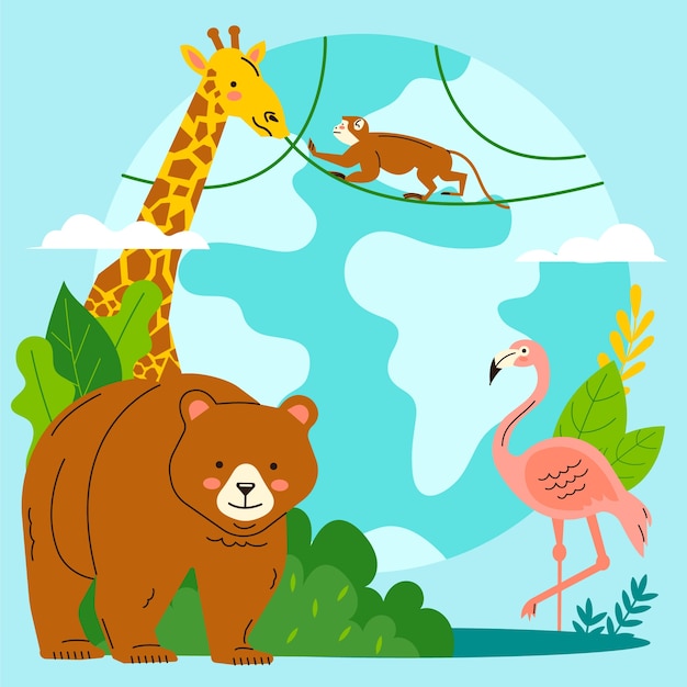 Free vector flat world wildlife day illustration