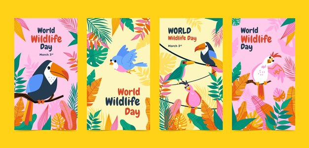 Flat world wildlife day instagram stories collection