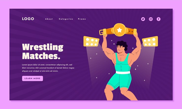 Free Vector flat wrestling landing page template