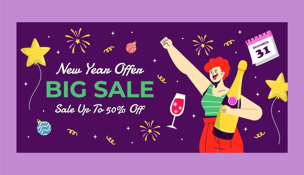 Flat year end sale banner template