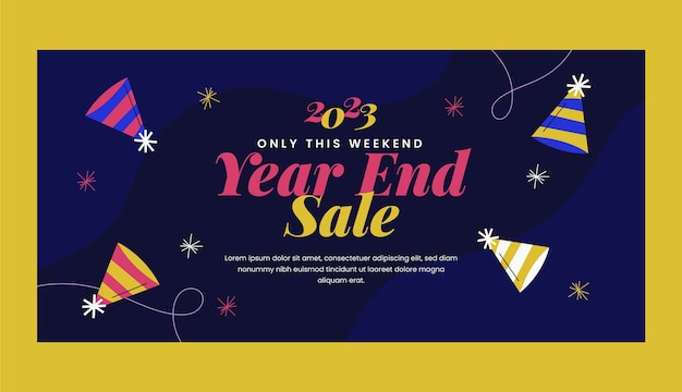 Flat year end sale horizontal banner template