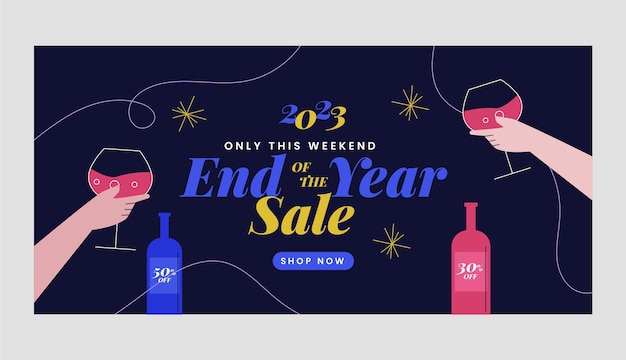 Free vector flat year end sale horizontal banner template