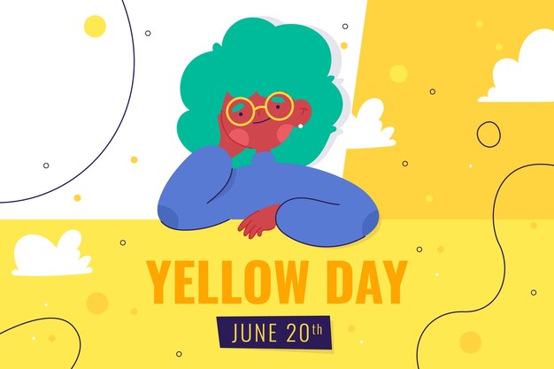 Flat yellow day background with woman smiling