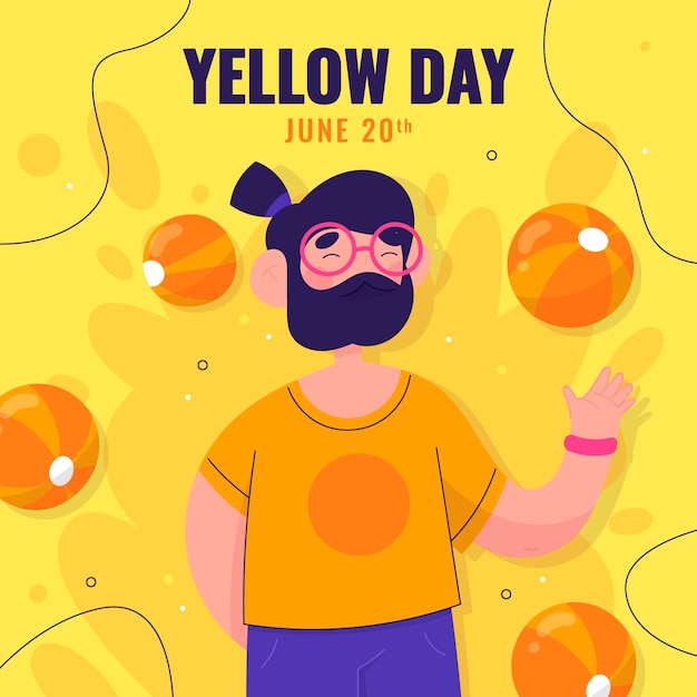 Flat yellow day illustration with man smiling