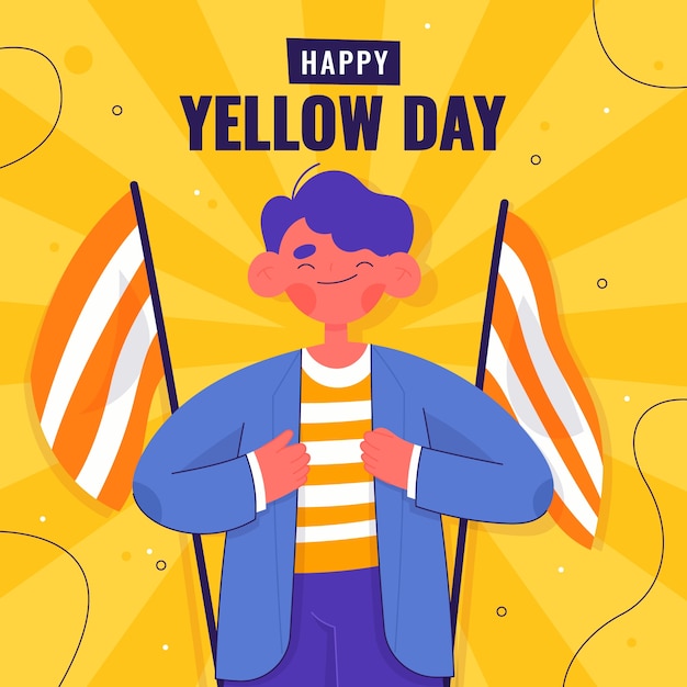 Vettore gratuito illustrazione di giorno giallo piatto con uomo sorridente