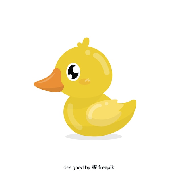 Flat yellow rubber child duck on white background