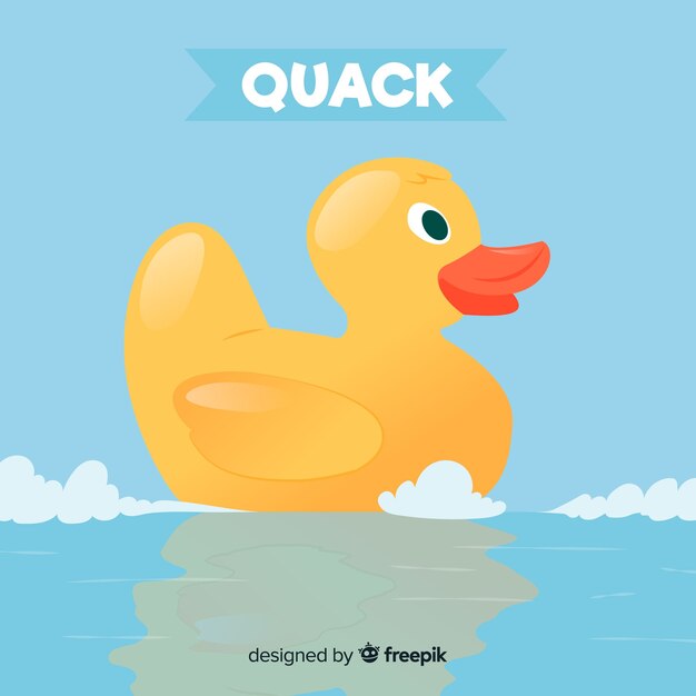 Flat yellow rubber duck on water