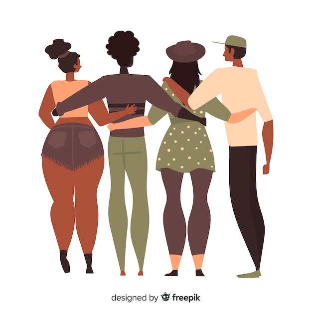 Free vector flat young people hugging together