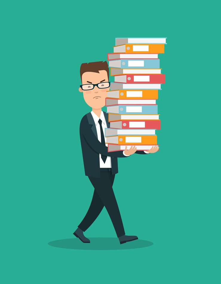 Free Vector flat young unhappy businessman carrying folders