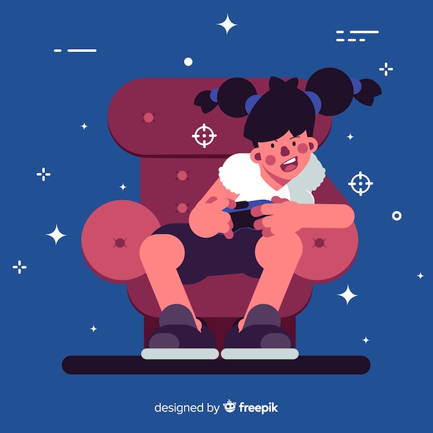 Free vector flat young woman playing videogames