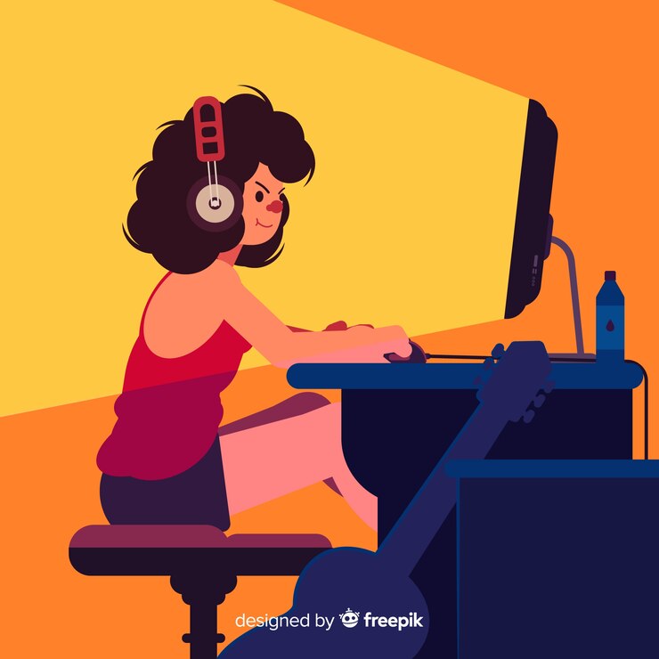 Free Vector flat young woman playing videogames