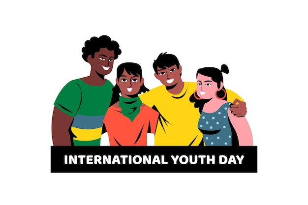 Flat youth day - people hugging together