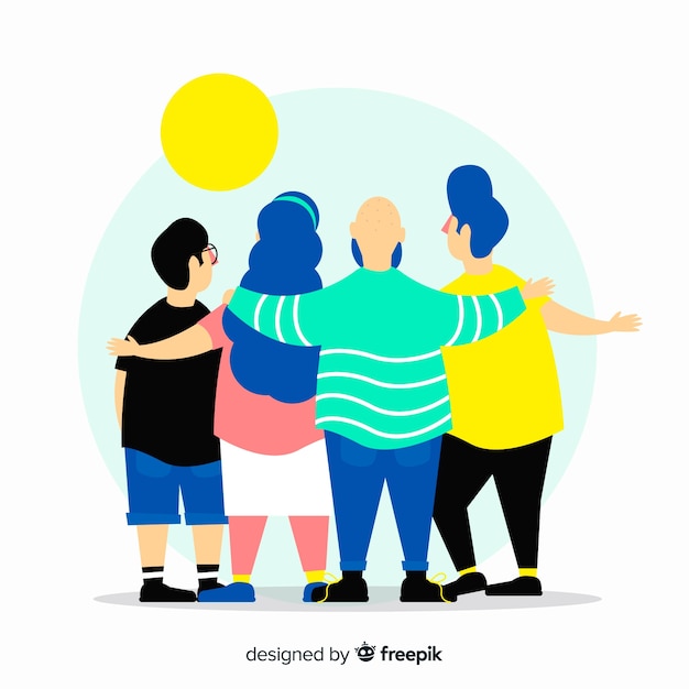 Free vector flat youth people hugging together