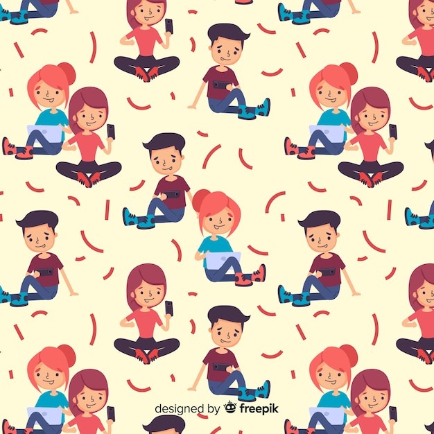 Flat youth smiling people pattern