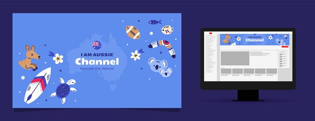 Flat youtube channel art for australian national day celebration
