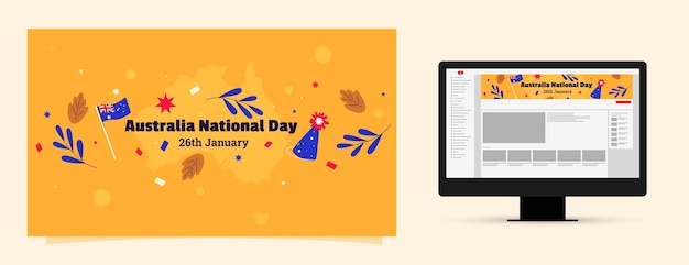 Free vector flat youtube channel art for australian national day