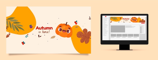 Free vector flat youtube channel art for autumn celebration