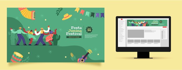 Grafica del canale youtube piatta per la celebrazione brasiliana delle feste juninas