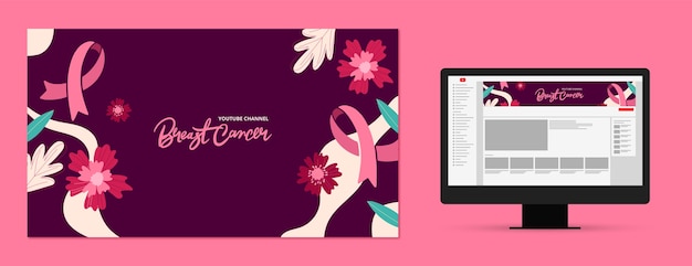 Free vector flat youtube channel art for breast cancer awareness month