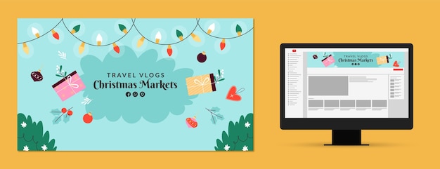 Free vector flat youtube channel art for christmas market