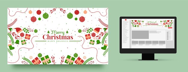 Free vector flat youtube channel art for christmas season celebration