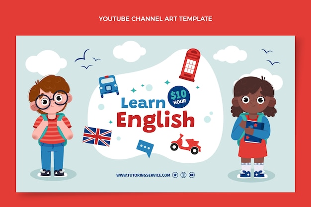 Grafica piatta del canale youtube per lezioni di apprendimento dell'inglese