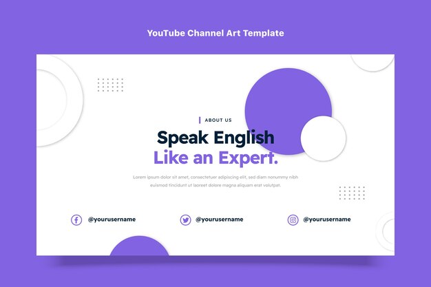 Flat youtube channel art for english learning lessons