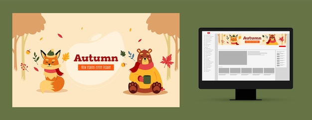 無料ベクター 秋のお祝いのためのフラットなyoutubeチャンネルアート
