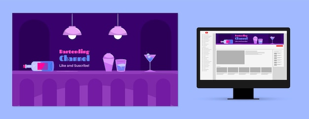 Бесплатное векторное изображение Плоское искусство канала youtube для профессии бармена