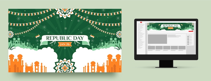 मुफ़्त वेक्टर flat youtube channel art for indian republic day holiday