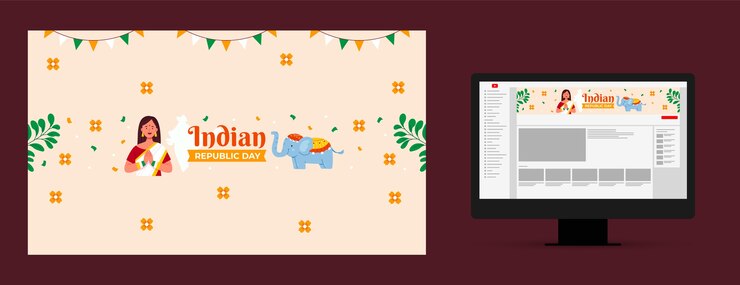 मुफ़्त वेक्टर flat youtube channel art for indian republic day holiday