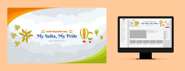मुफ़्त वेक्टर flat youtube channel art for indian republic day holiday