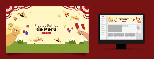 페루 피에스타스 패트리어스 축하를 위한 플랫 유튜브 채널 아트