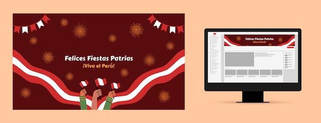 페루 피에스타스 패트리어스 축하를 위한 플랫 유튜브 채널 아트