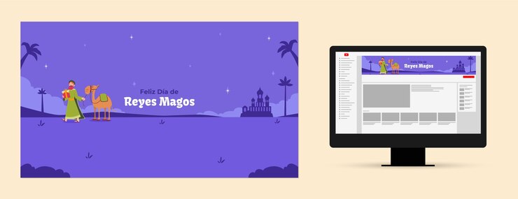 मुफ़्त वेक्टर flat youtube channel art for reyes magos