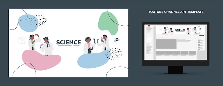 Free Vector flat youtube channel art for science research