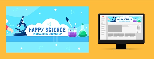 Free vector flat youtube channel art for science research