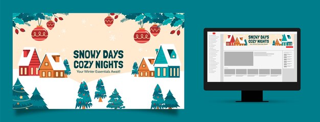 Flat youtube channel art template for winter season