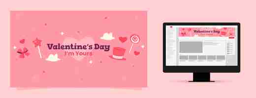 Free vector flat youtube channel art for valentines day celebration