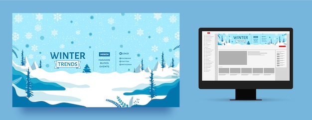 Vettore gratuito grafica piatta del canale youtube per la stagione invernale
