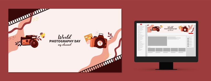 Free Vector flat youtube channel art for world photography day celebration