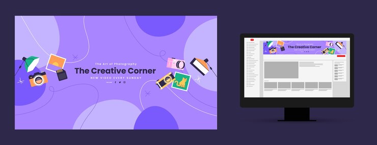 Free Vector flat youtube channel art for world photography day