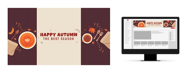 Free vector flat youtube cover art for autumn season celebration