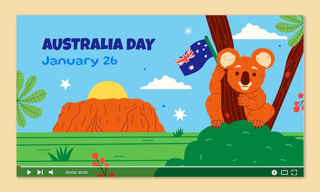 Free vector flat youtube thumbnail for australian national day