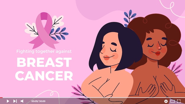 Free vector flat youtube thumbnail for breast cancer awareness month