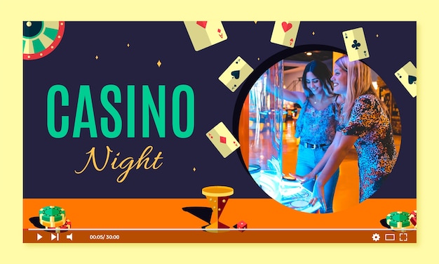 Free vector flat youtube thumbnail for casino night and gambling