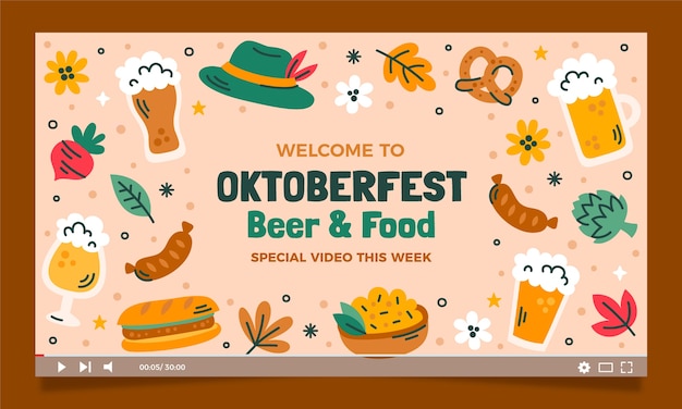 Бесплатное векторное изображение Плоская миниатюра youtube для празднования фестиваля пива oktoberfest