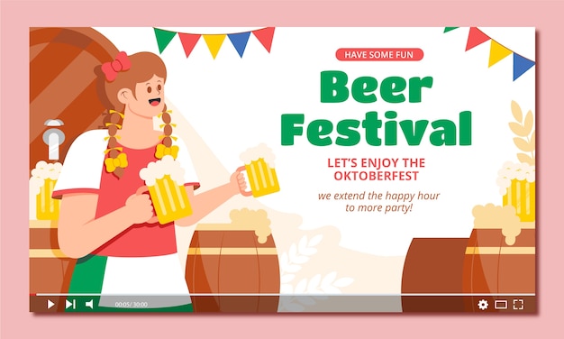 Free vector flat youtube thumbnail for oktoberfest festival