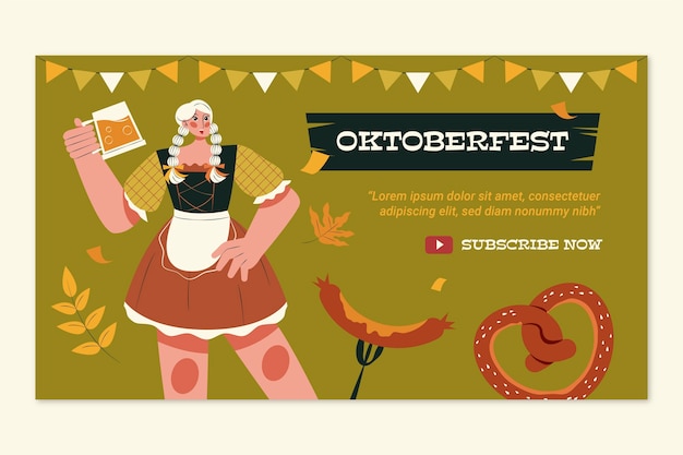 Free vector flat youtube thumbnail for oktoberfest festival